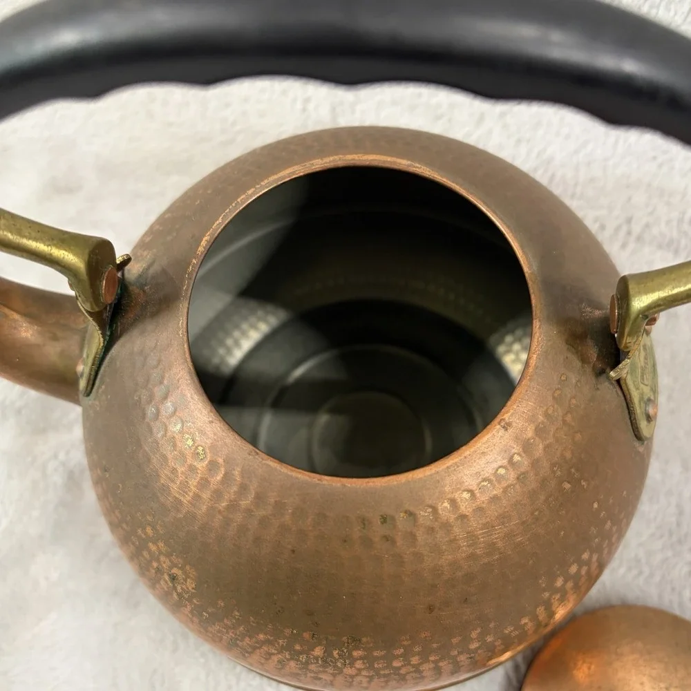 Vintage Hammered Copper Tea Kettle Brass Handle French Country Made in Portugal